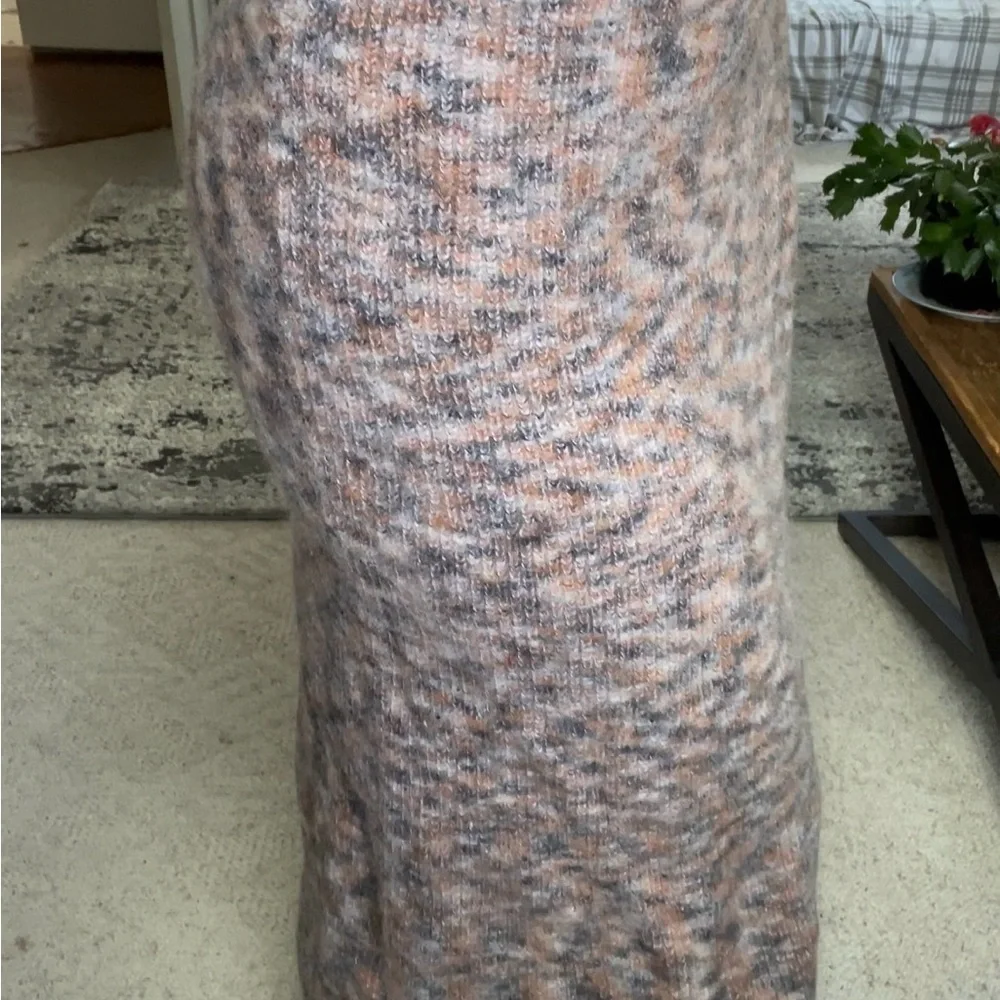 Anthropologie Pink Orange Grey Asymmetrical Pencil Midi Skirt Wool Blend Casual - Picture 7 of 8